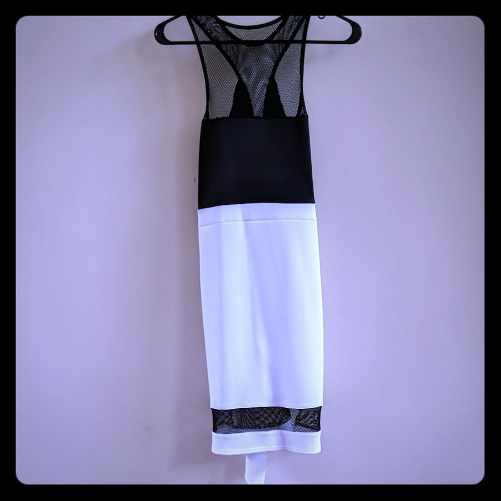 Black and white midi dress with mesh top size L
